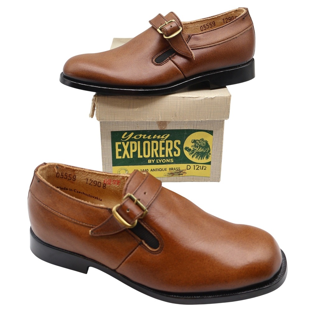 Young Explorers Lyons Monk Strap Shoes Boys 12.5 Vintage Deadstock Brown Leather